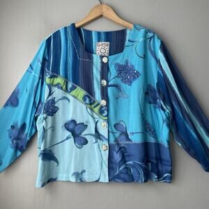 Surya Womens Size Large Blue Vibrant Dopamine 3/4 Sleeve Jacket Beaded Artsy